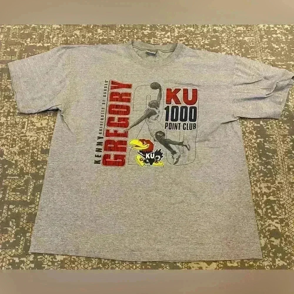 Kansas Jayhawks Kenny Gregory 1000 club t shirt Men’s size XXL color Grey